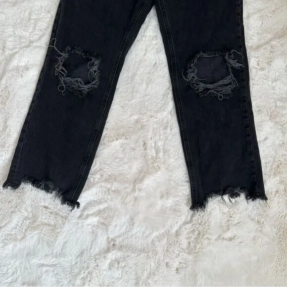 Free People We the Free black cropped flare open knee distressed jeans size 27