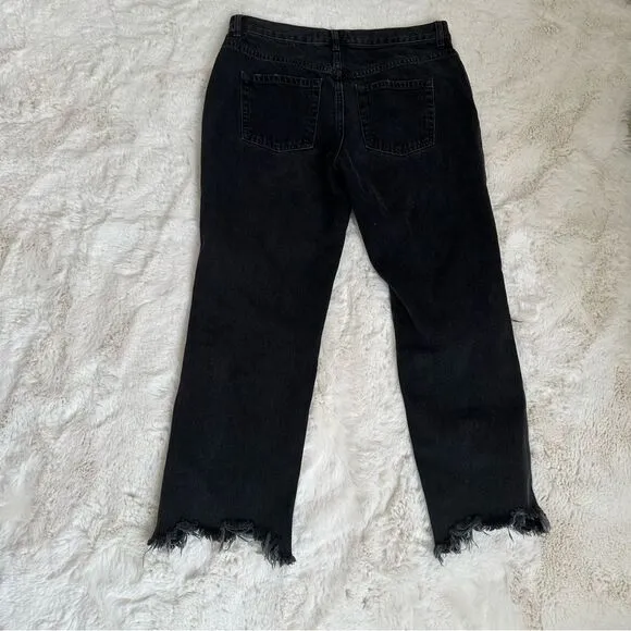 Free People We the Free black cropped flare open knee distressed jeans size 27