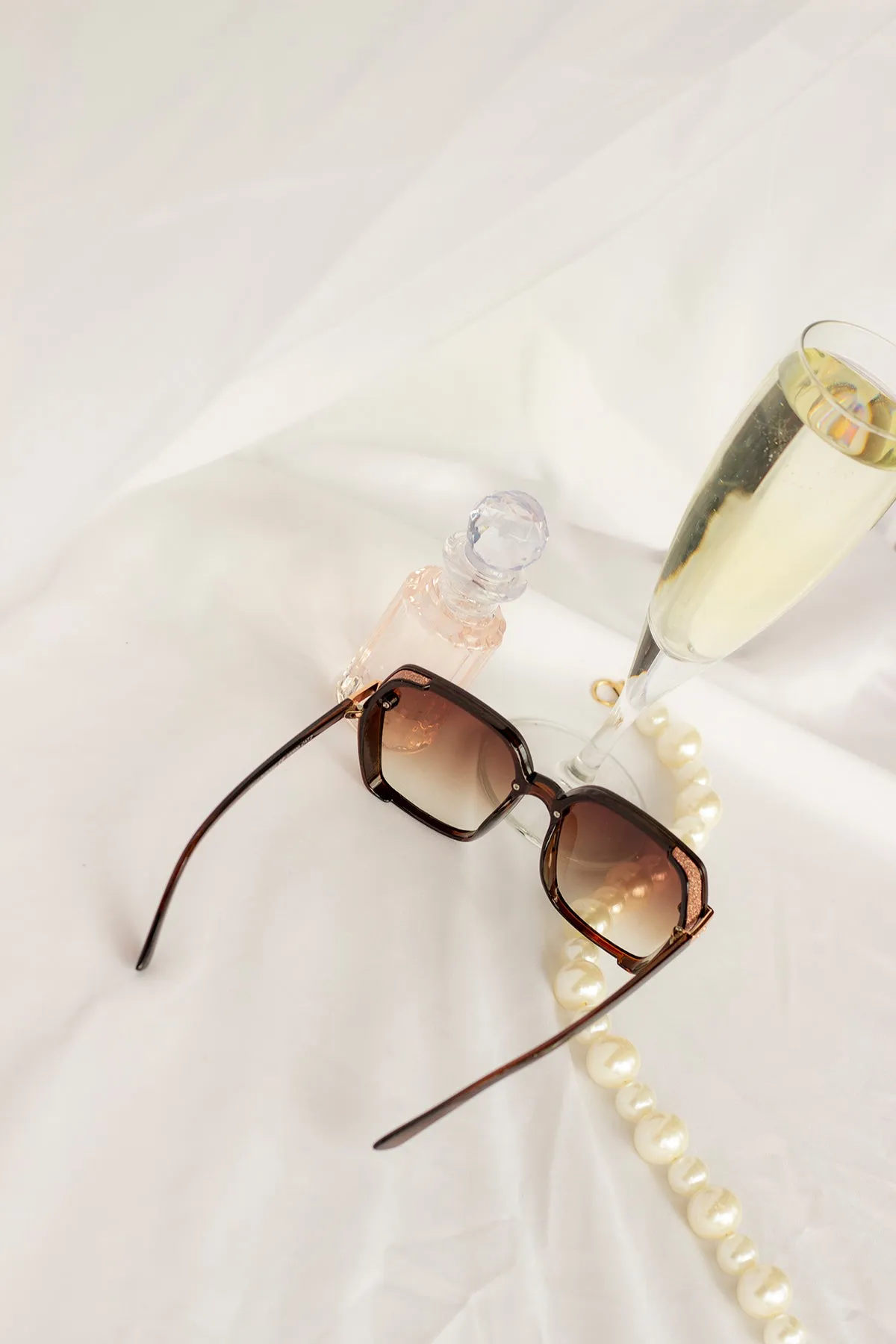 Front Lens Glitter Detail Hexagonal Sunglasses