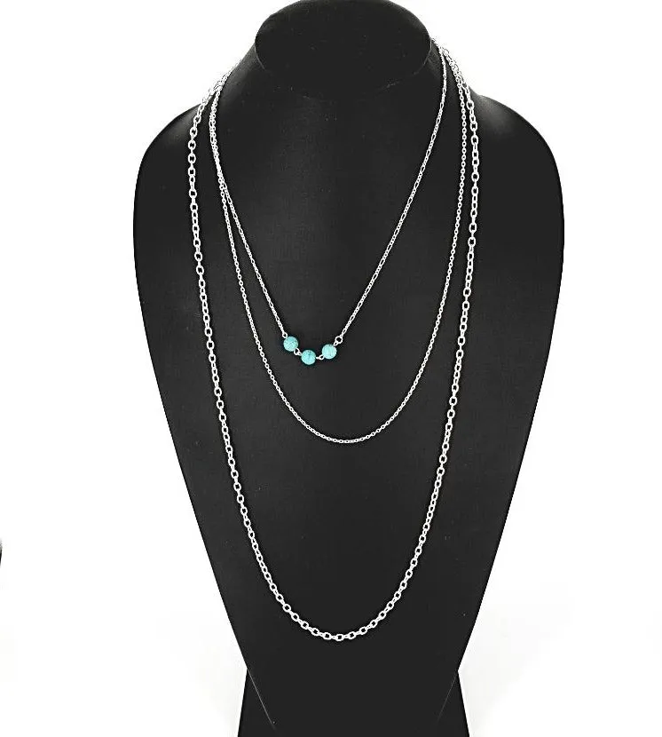 Handmade All Occasion Three-Layer Necklace with Turquoise Howlite Beads