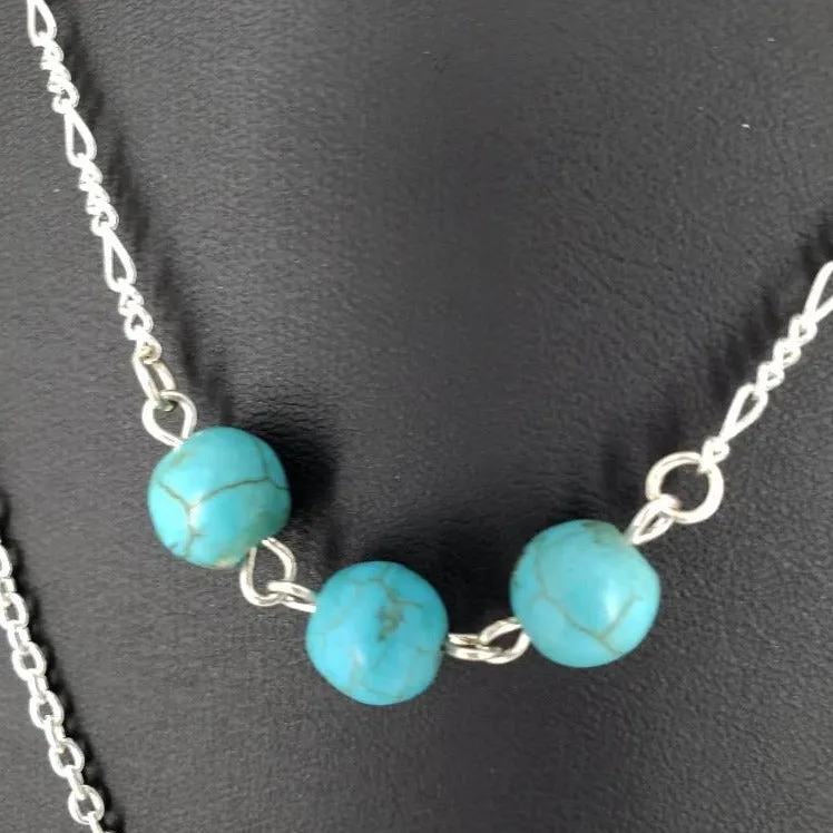 Handmade All Occasion Three-Layer Necklace with Turquoise Howlite Beads