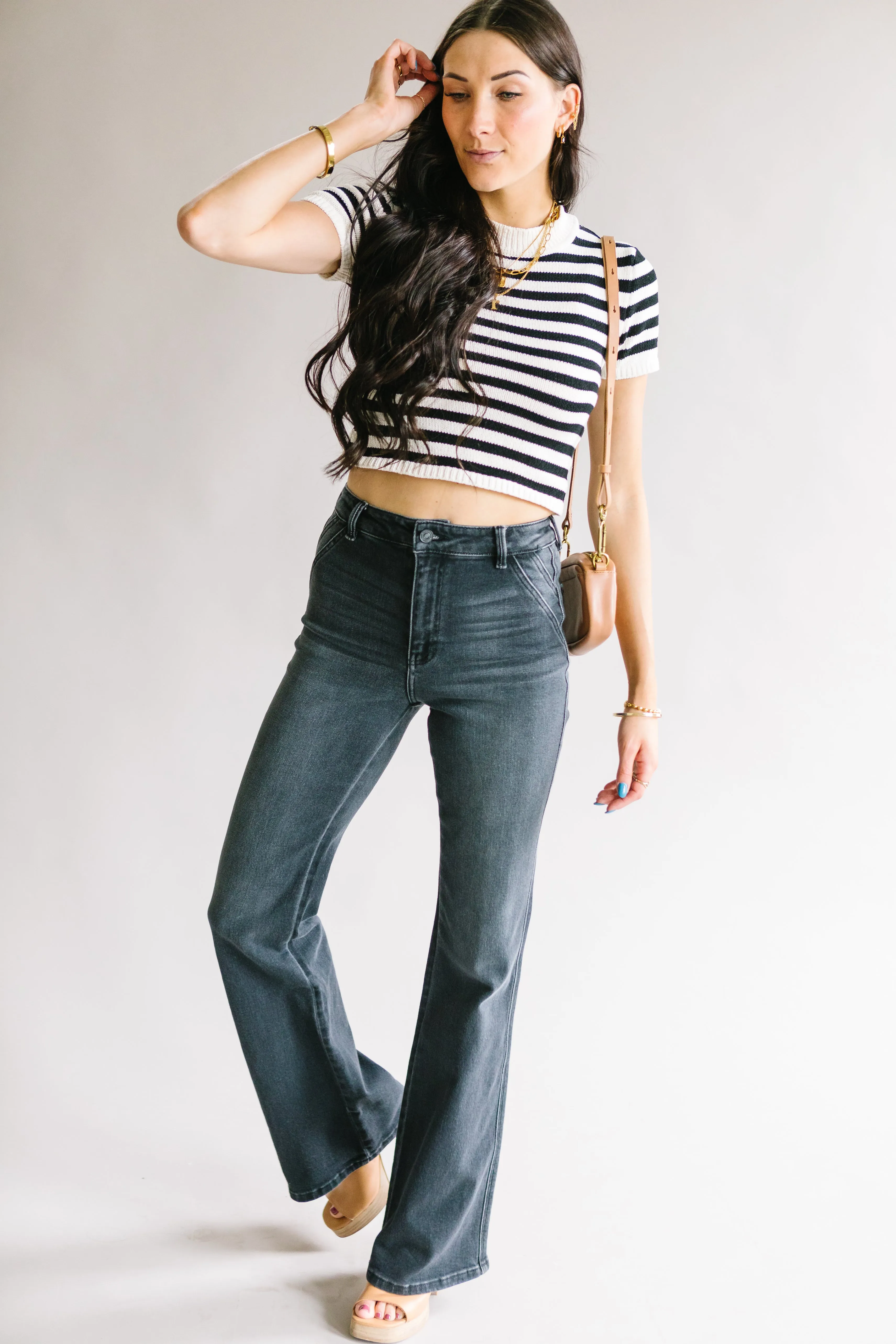 Holly Ultra High Rise Slim Flare by Kancan // Dark Grey Wash