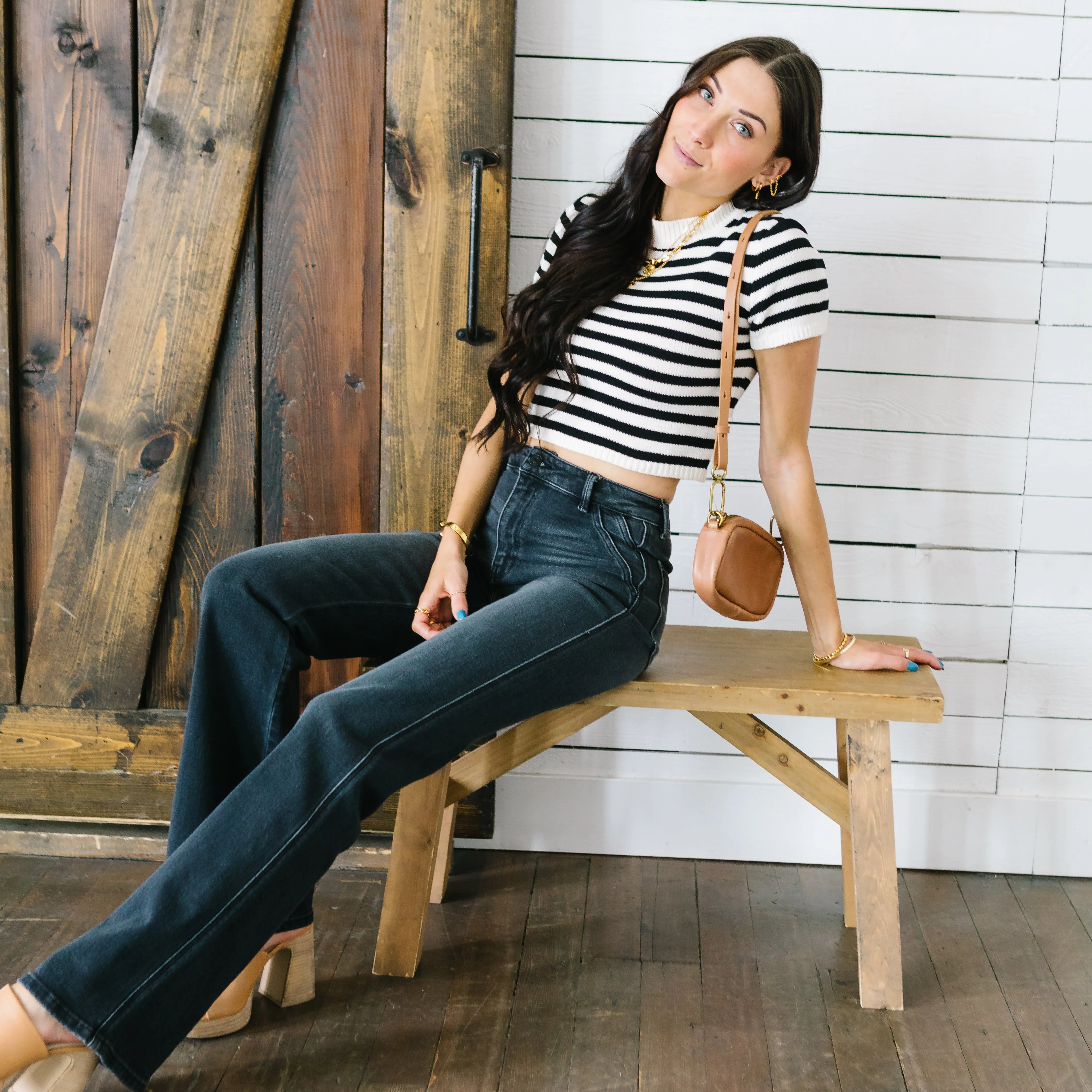 Holly Ultra High Rise Slim Flare by Kancan // Dark Grey Wash