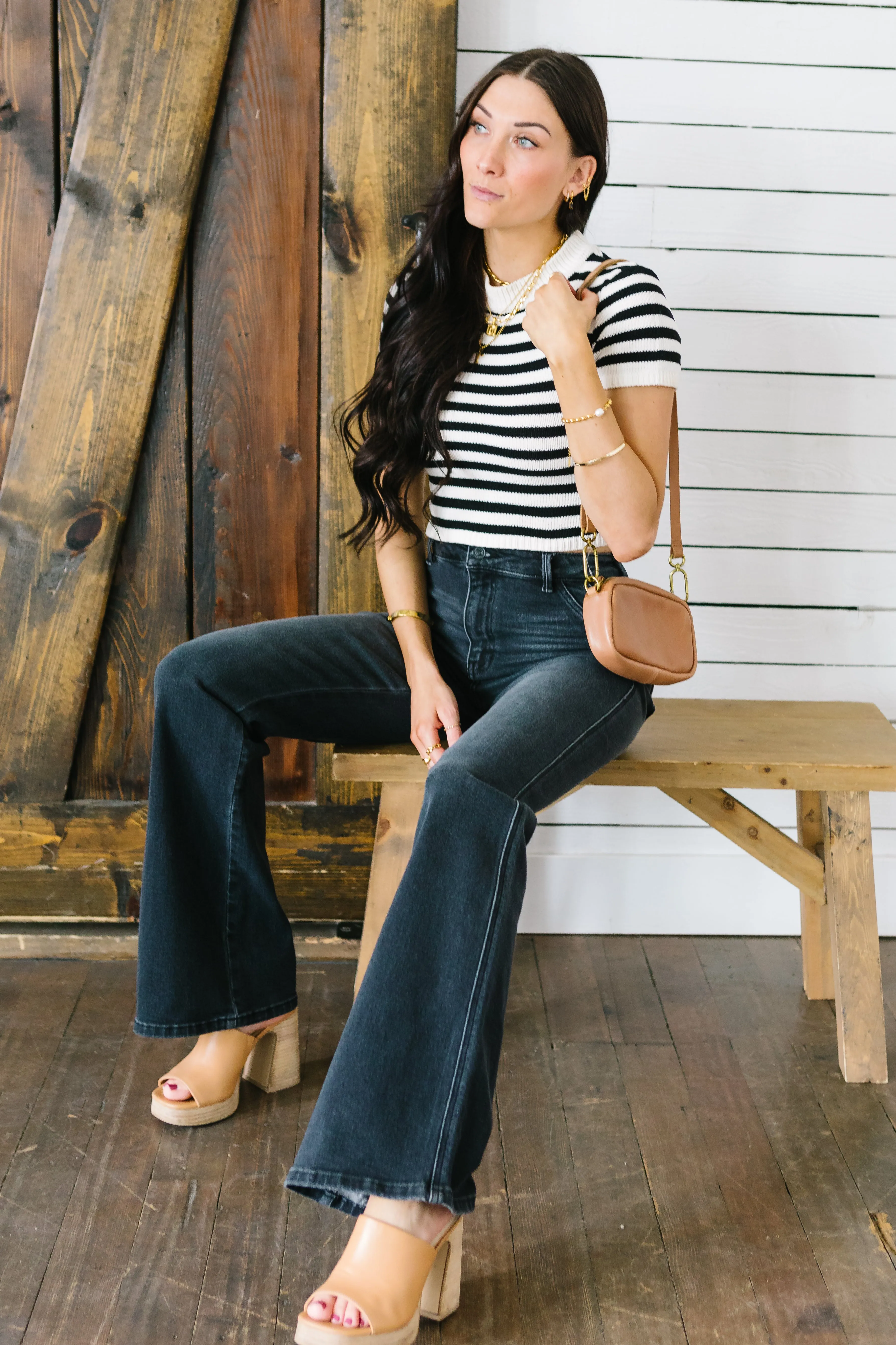 Holly Ultra High Rise Slim Flare by Kancan // Dark Grey Wash