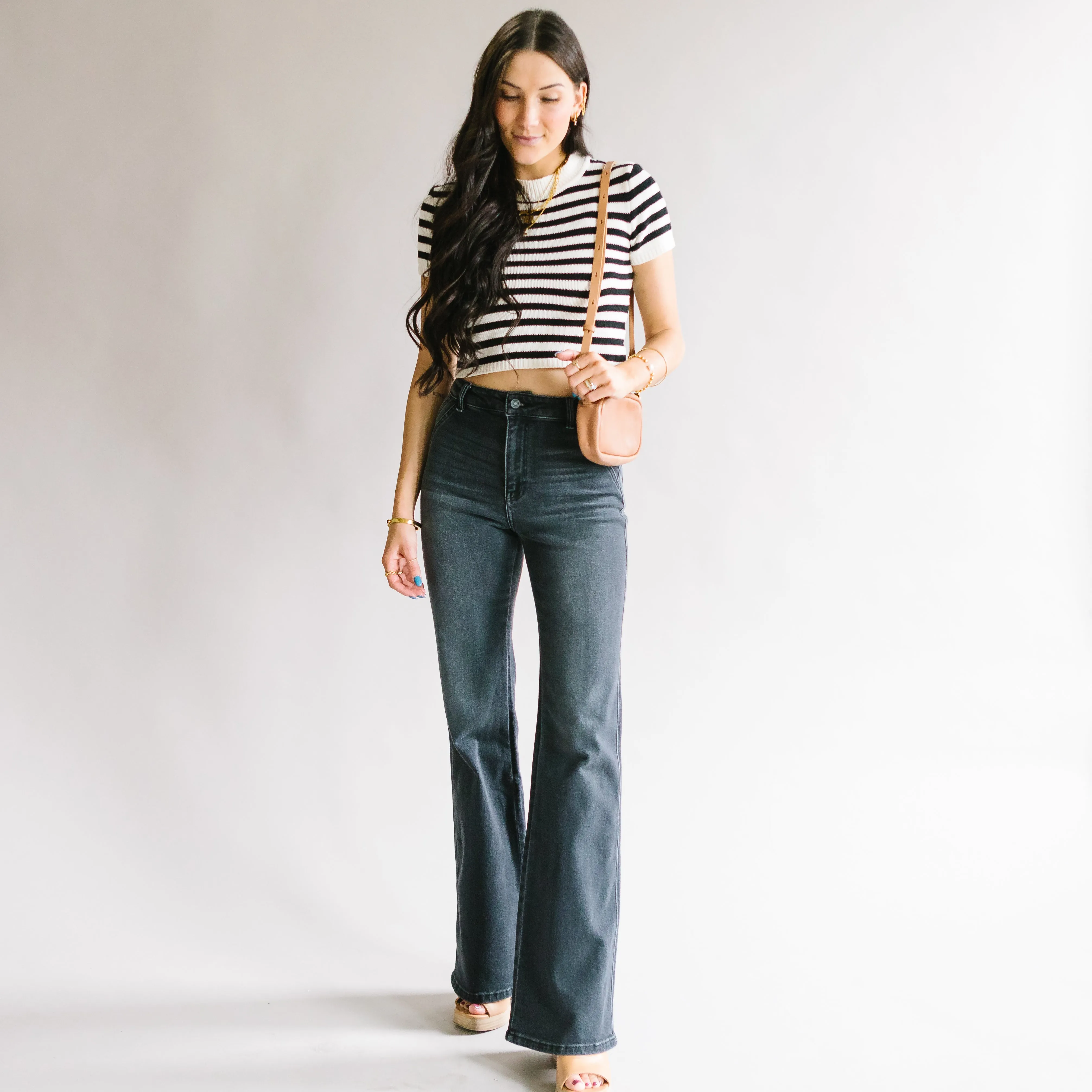 Holly Ultra High Rise Slim Flare by Kancan // Dark Grey Wash