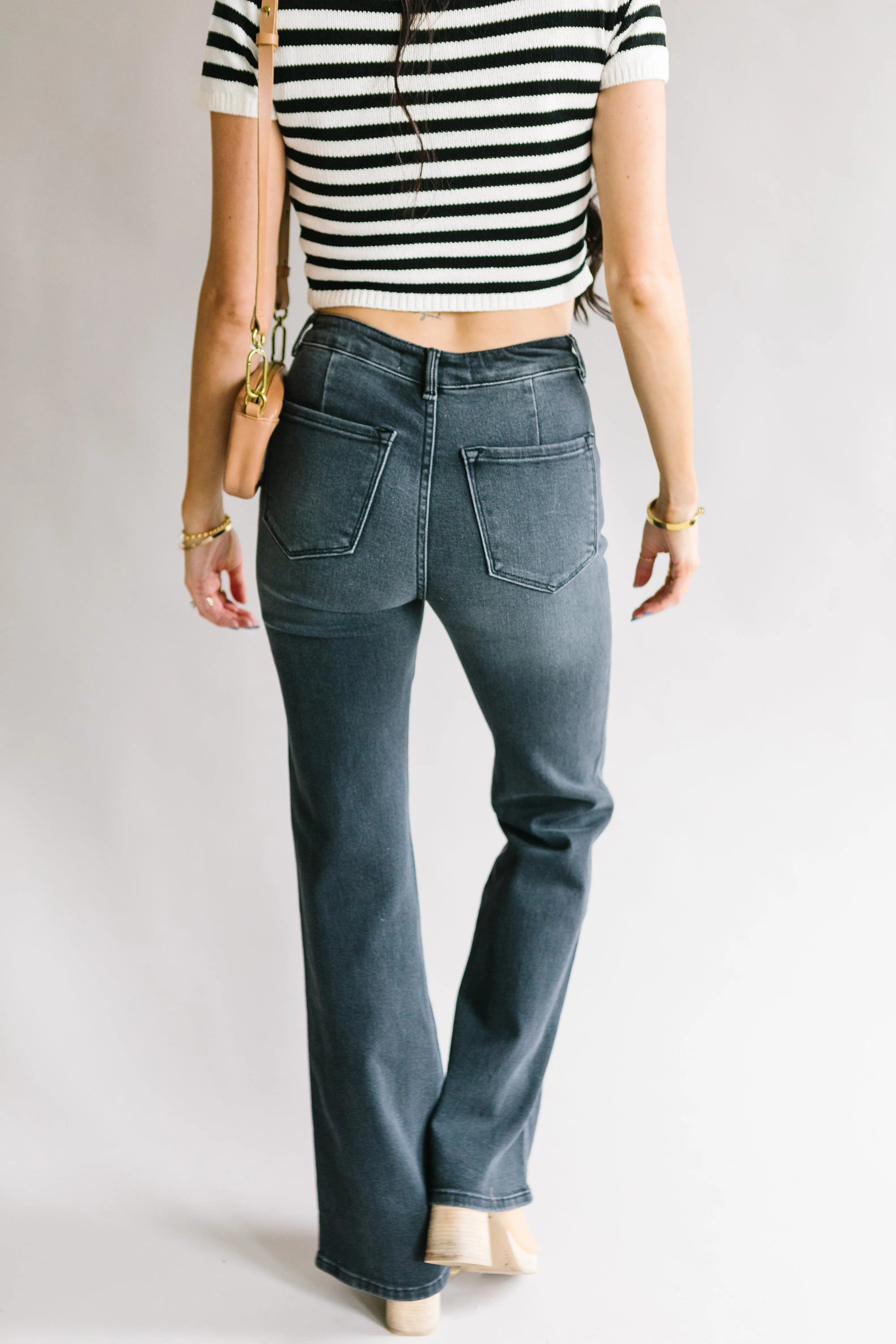 Holly Ultra High Rise Slim Flare by Kancan // Dark Grey Wash