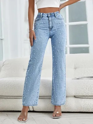 Jeans de pierna amplia con cuenta de perla