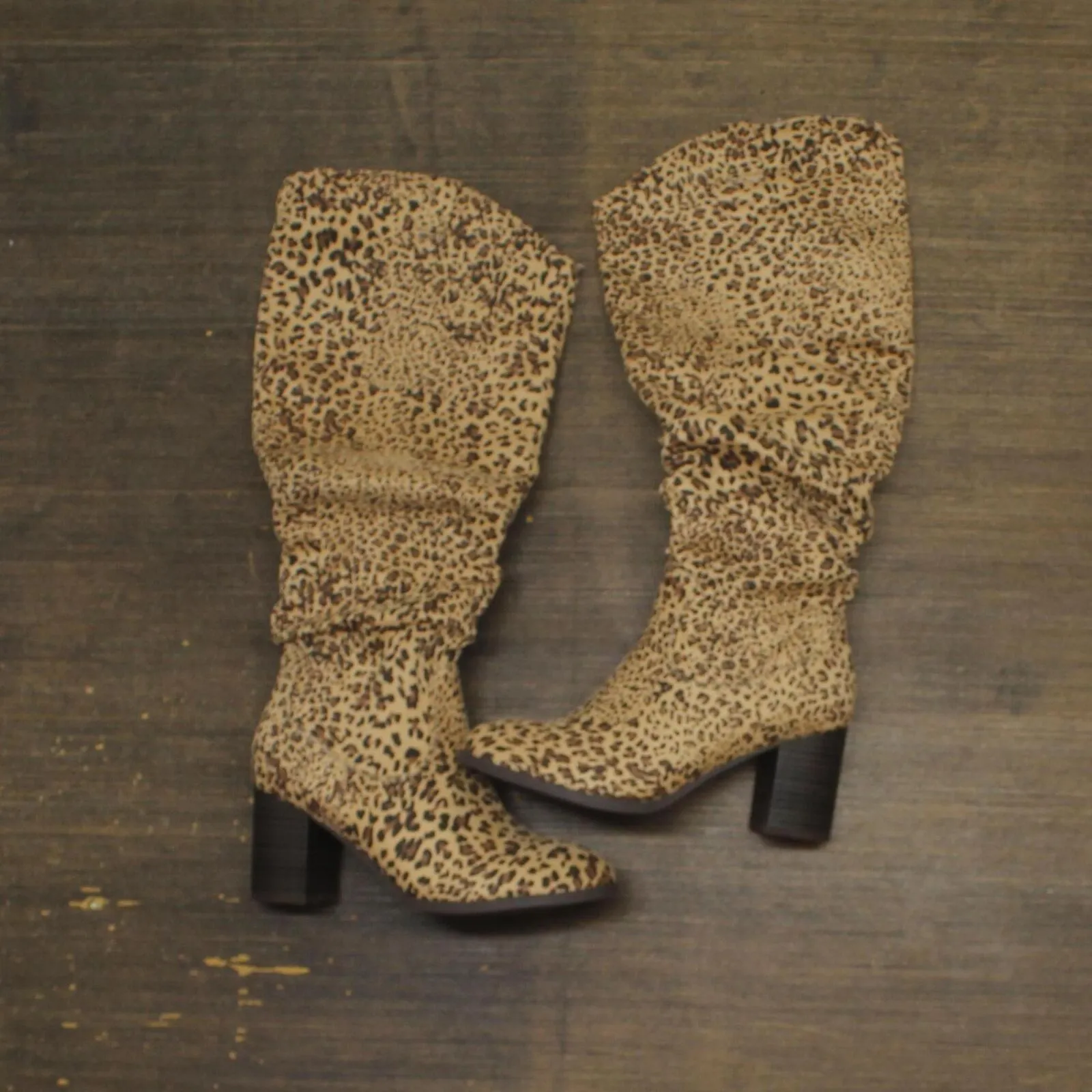 Journee Collection Aneil Wide Stacked Heel Knee High Boots Leopard Brown 6.5W