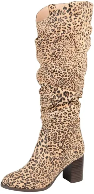 Journee Collection Aneil Wide Stacked Heel Knee High Boots Leopard Brown 6.5W