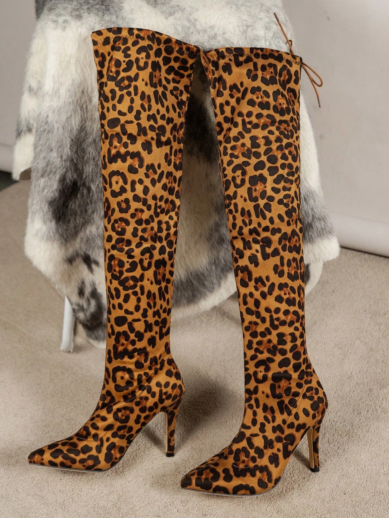Leopard Print Knee-high Chunky Heel Boots - Multicolor- FD ⚡