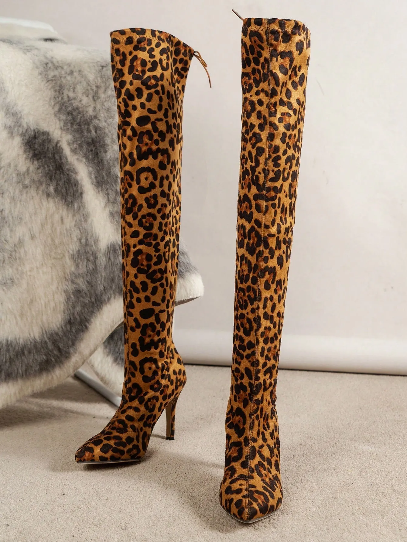 Leopard Print Knee-high Chunky Heel Boots - Multicolor- FD ⚡