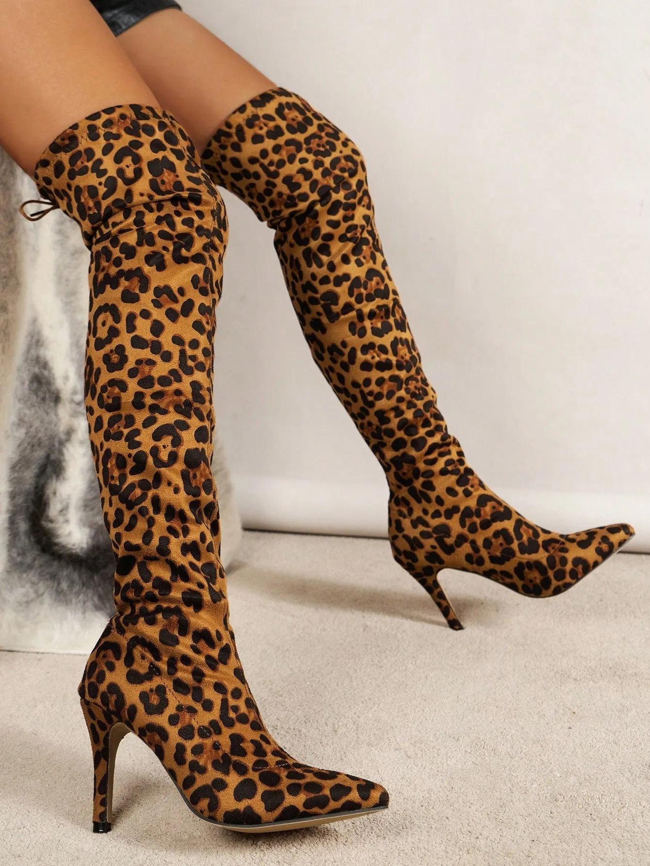 Leopard Print Knee-high Chunky Heel Boots - Multicolor- FD ⚡
