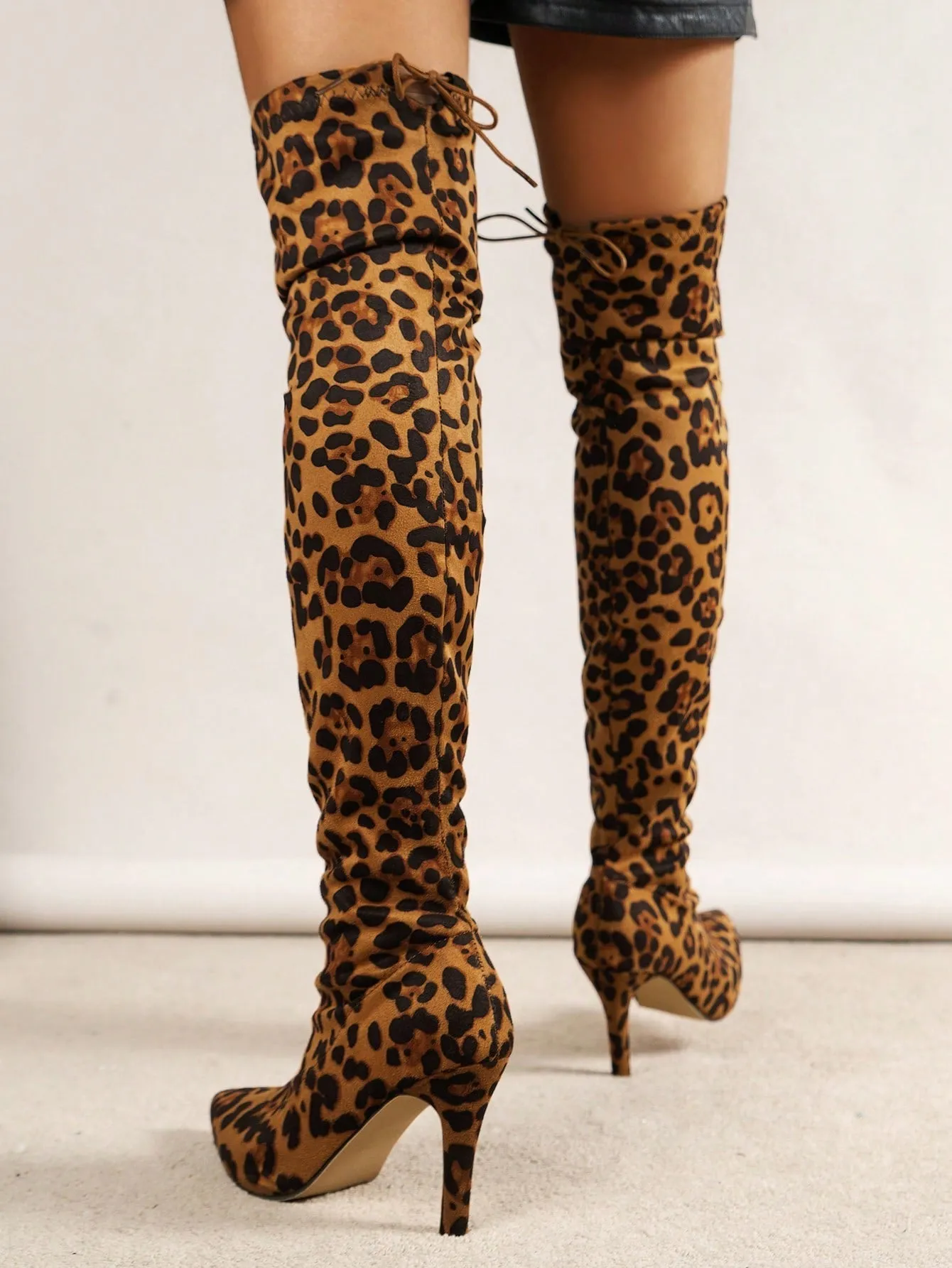 Leopard Print Knee-high Chunky Heel Boots - Multicolor- FD ⚡