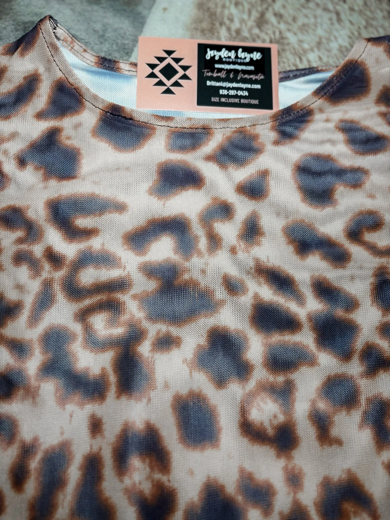 Leopard scoop neck mesh top