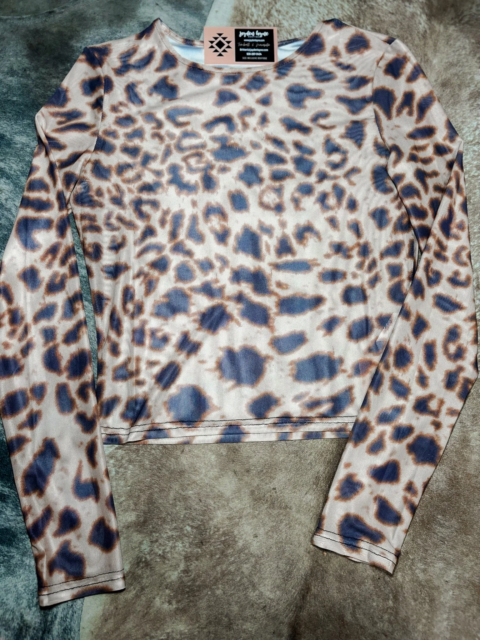 Leopard scoop neck mesh top