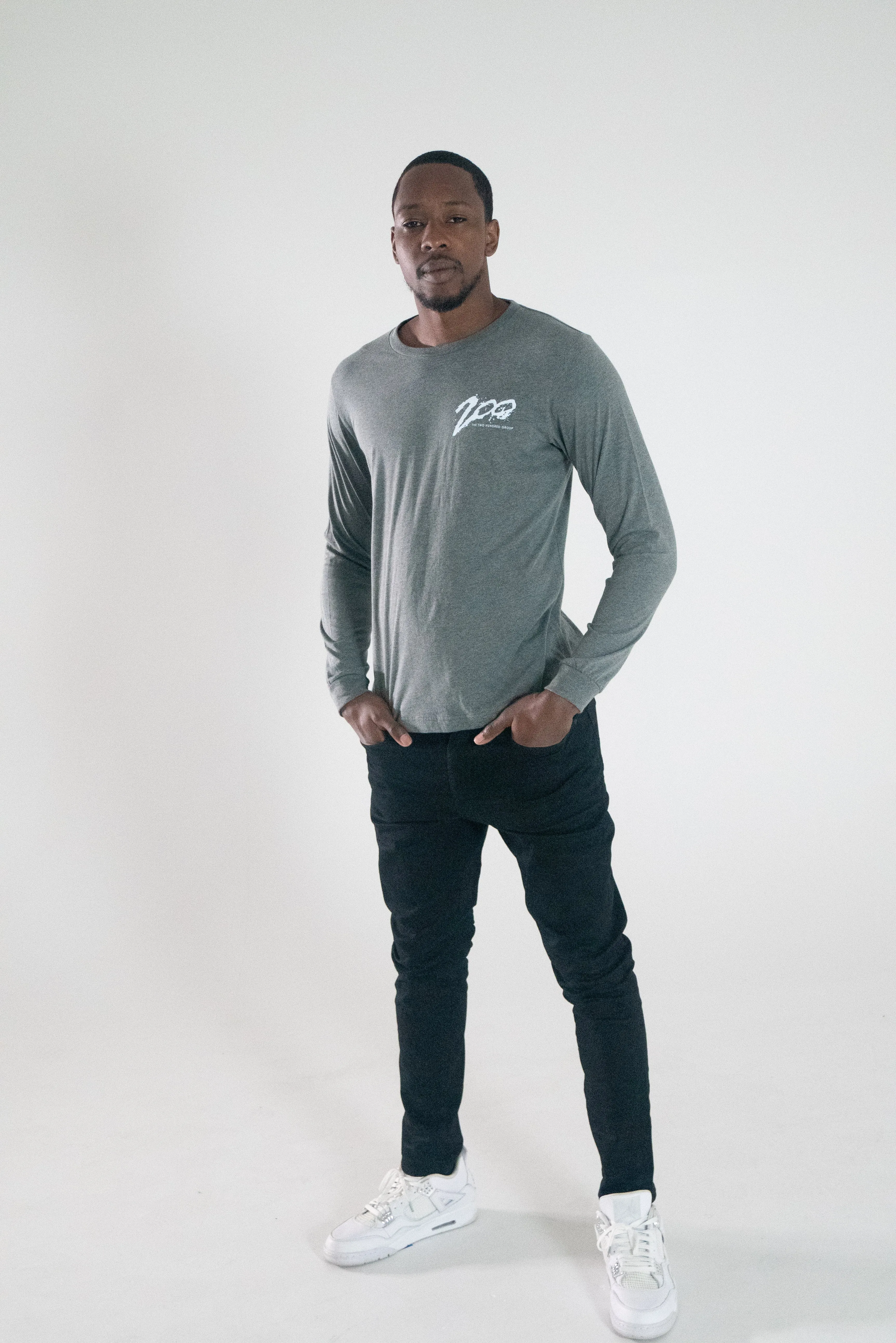 Long sleeve Two Hundred Group Gray & White.