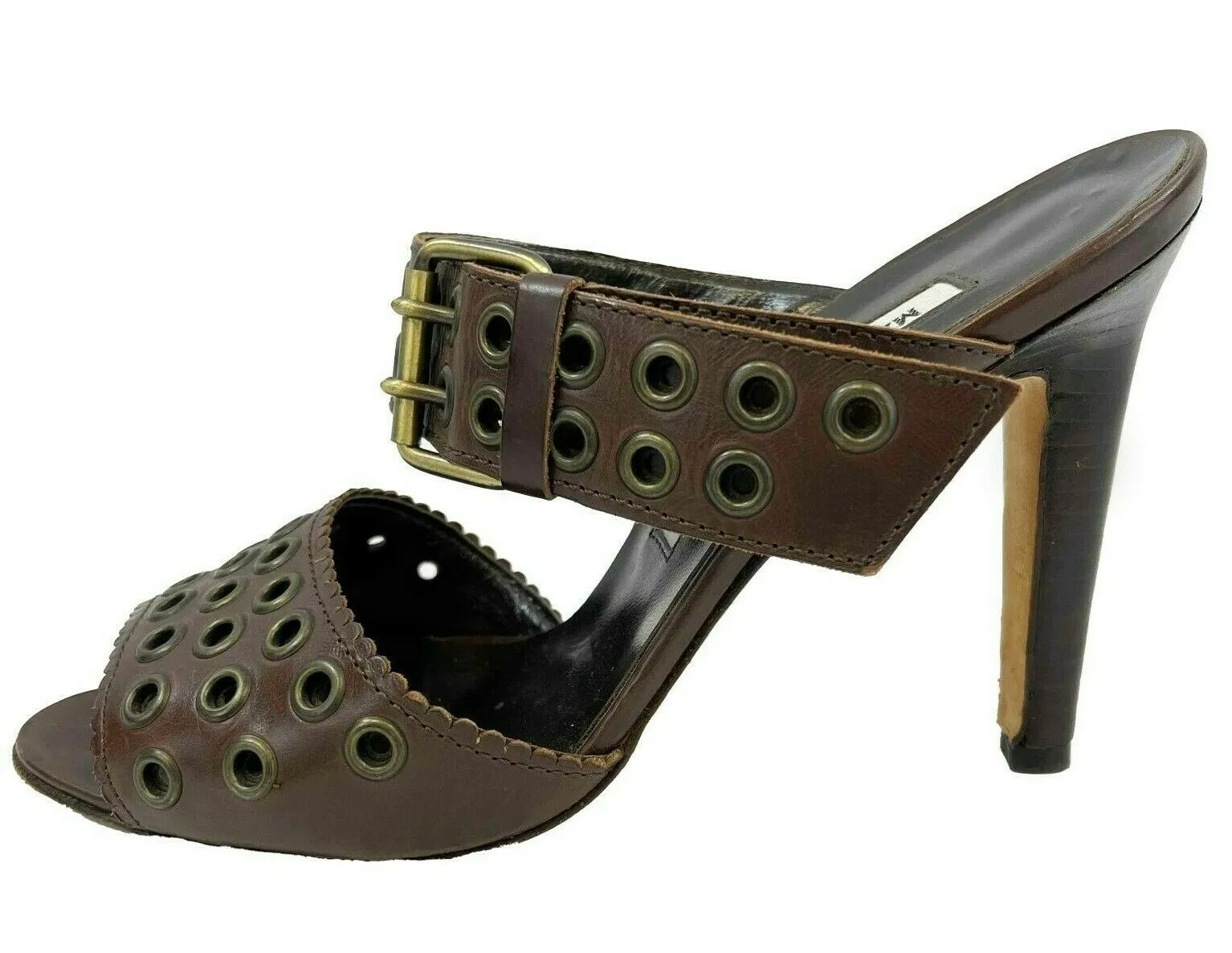 Manolo Blahnik - Leather Peep Toe Buckle Heeled Sandal - Brown - 36.5 US 6.5