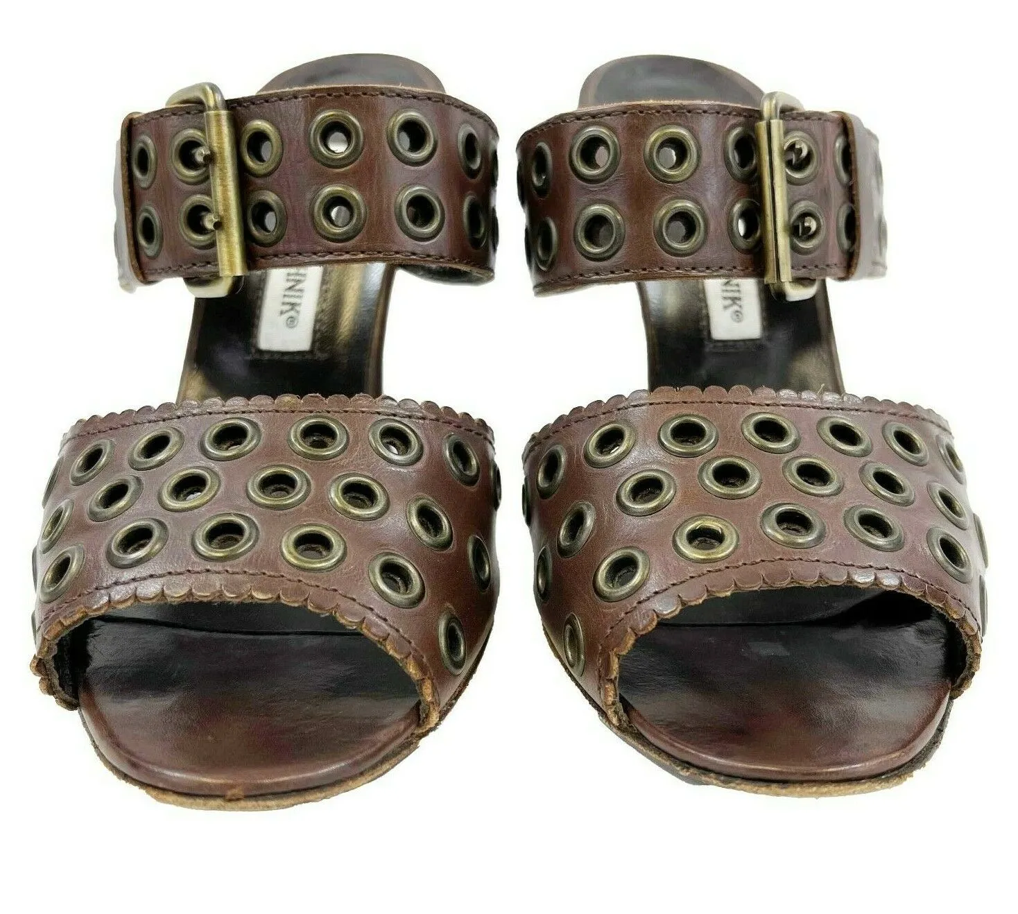 Manolo Blahnik - Leather Peep Toe Buckle Heeled Sandal - Brown - 36.5 US 6.5