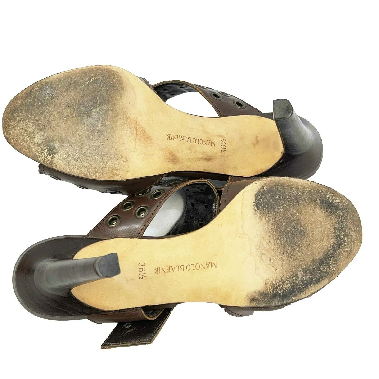 Manolo Blahnik - Leather Peep Toe Buckle Heeled Sandal - Brown - 36.5 US 6.5