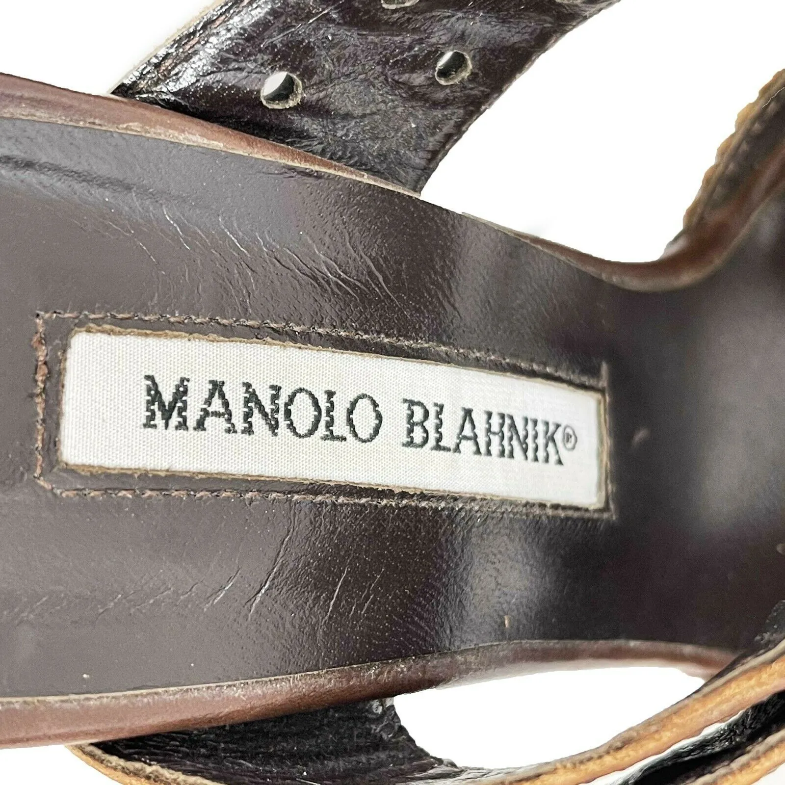 Manolo Blahnik - Leather Peep Toe Buckle Heeled Sandal - Brown - 36.5 US 6.5