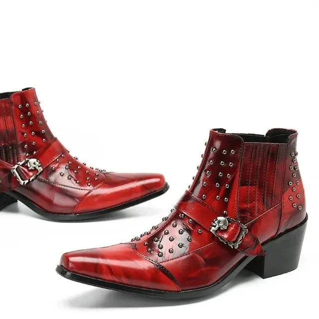 Men's Handmade High Heel Ankle Cowboy Boots with Pointed Toe