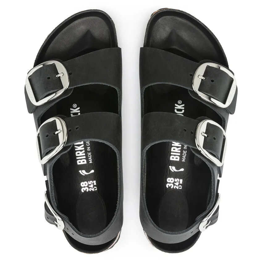 Milano Big Buckle - Black Oiled Leather||Milano grosses boucles - Cuir huilé noir