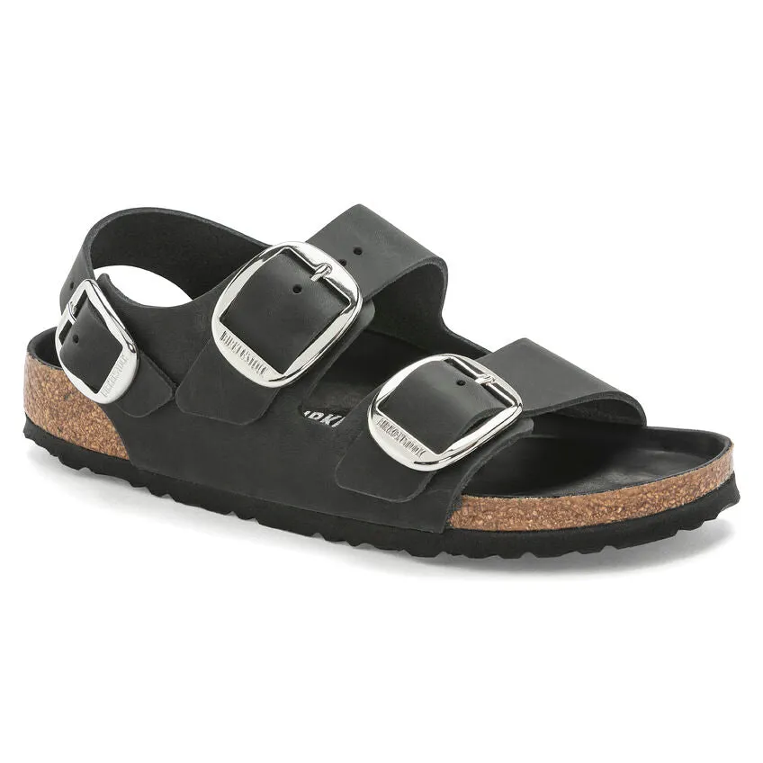 Milano Big Buckle - Black Oiled Leather||Milano grosses boucles - Cuir huilé noir