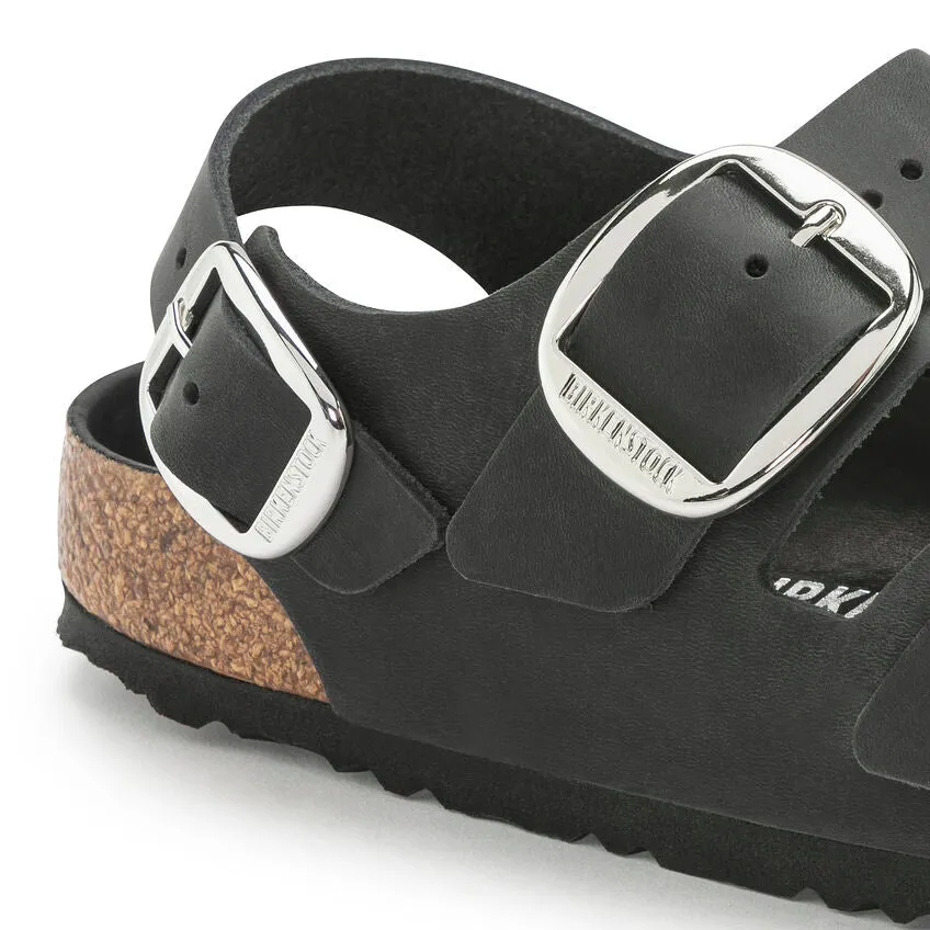Milano Big Buckle - Black Oiled Leather||Milano grosses boucles - Cuir huilé noir
