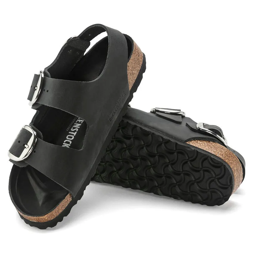 Milano Big Buckle - Black Oiled Leather||Milano grosses boucles - Cuir huilé noir