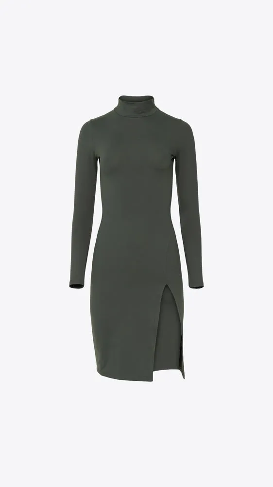 Mock Midi Slit Dress - Hunter