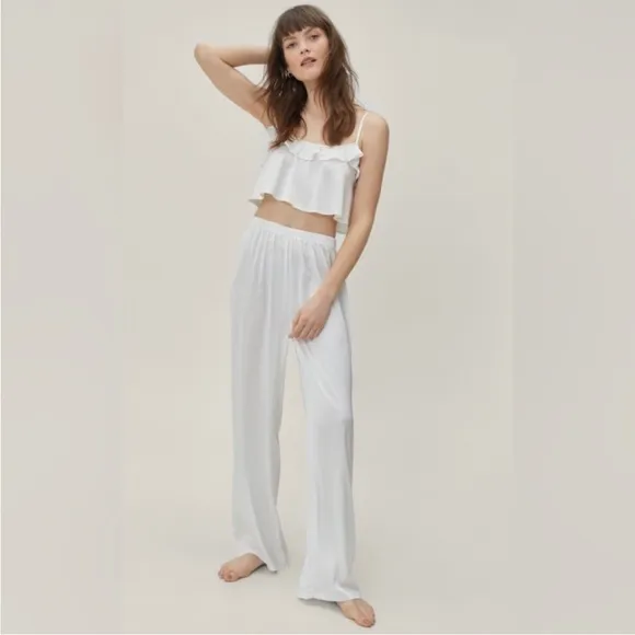 Nasty Gal White Georgette Ruffle Camisole Set