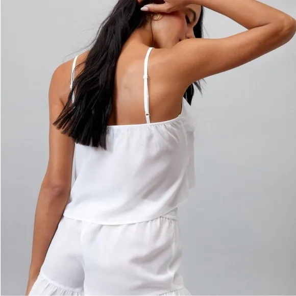 Nasty Gal White Georgette Ruffle Camisole Set