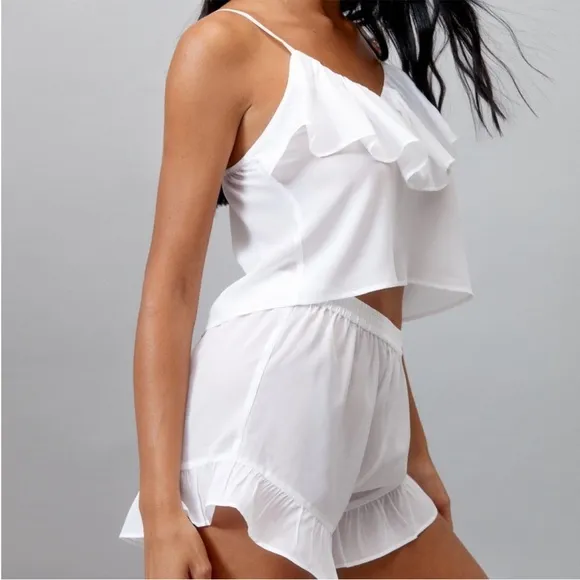 Nasty Gal White Georgette Ruffle Camisole Set