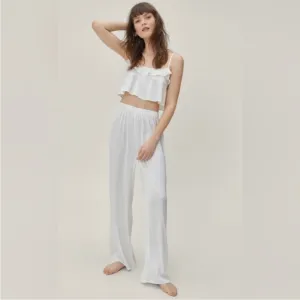 Nasty Gal White Georgette Ruffle Camisole Set