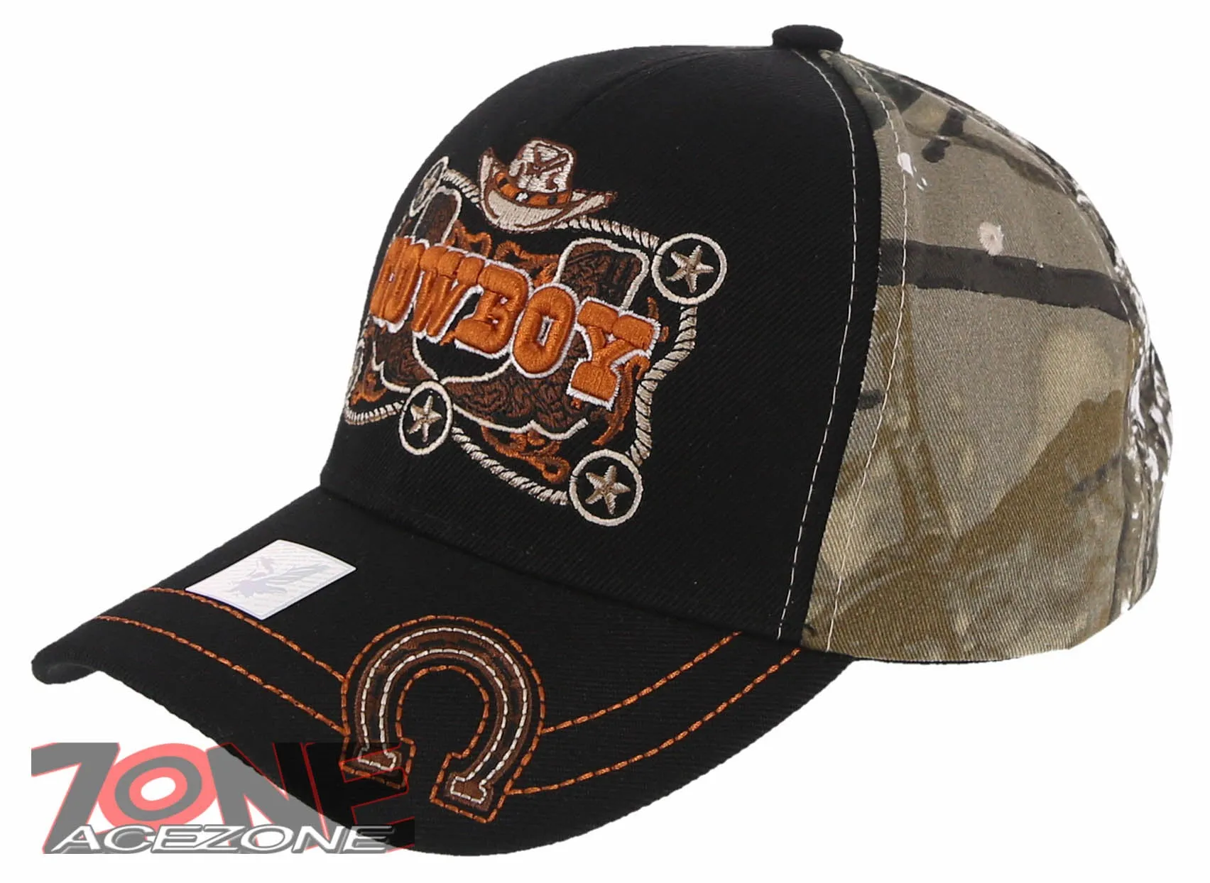 NEW! COWBOY STAR HAT BOOTS HORSESHOE COWBOY BASEBALL CAP HAT BLACK CAMO
