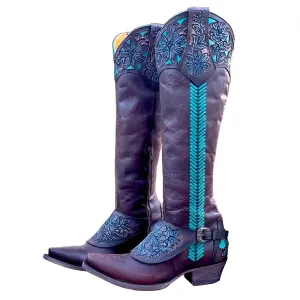 OLD GRINGO Aster Tooling 18” Tooled Brown Leather Tall Knee High Cowgirl Western Boots