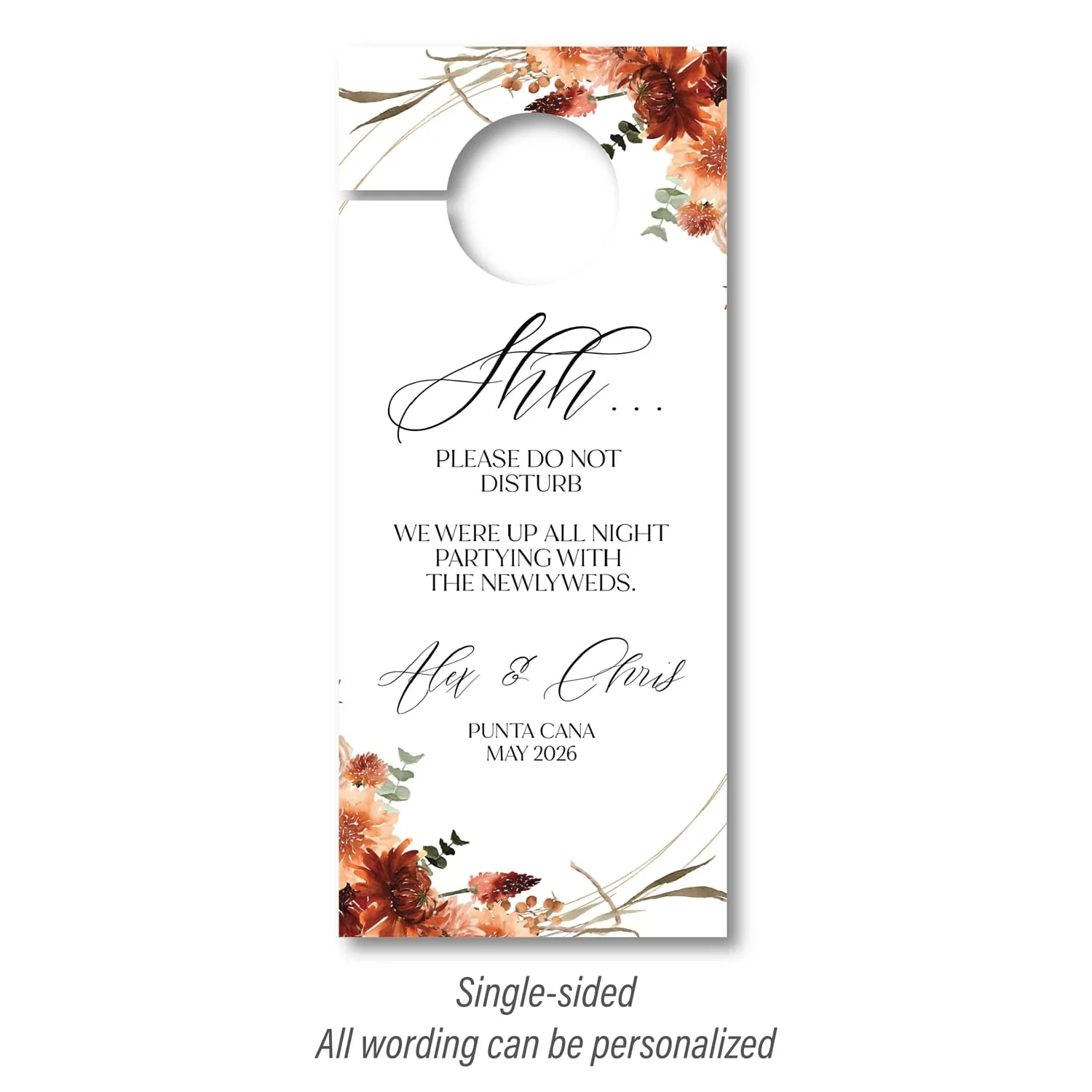 Personalized Destination Wedding Door Hangers - Boho Burnt Orange