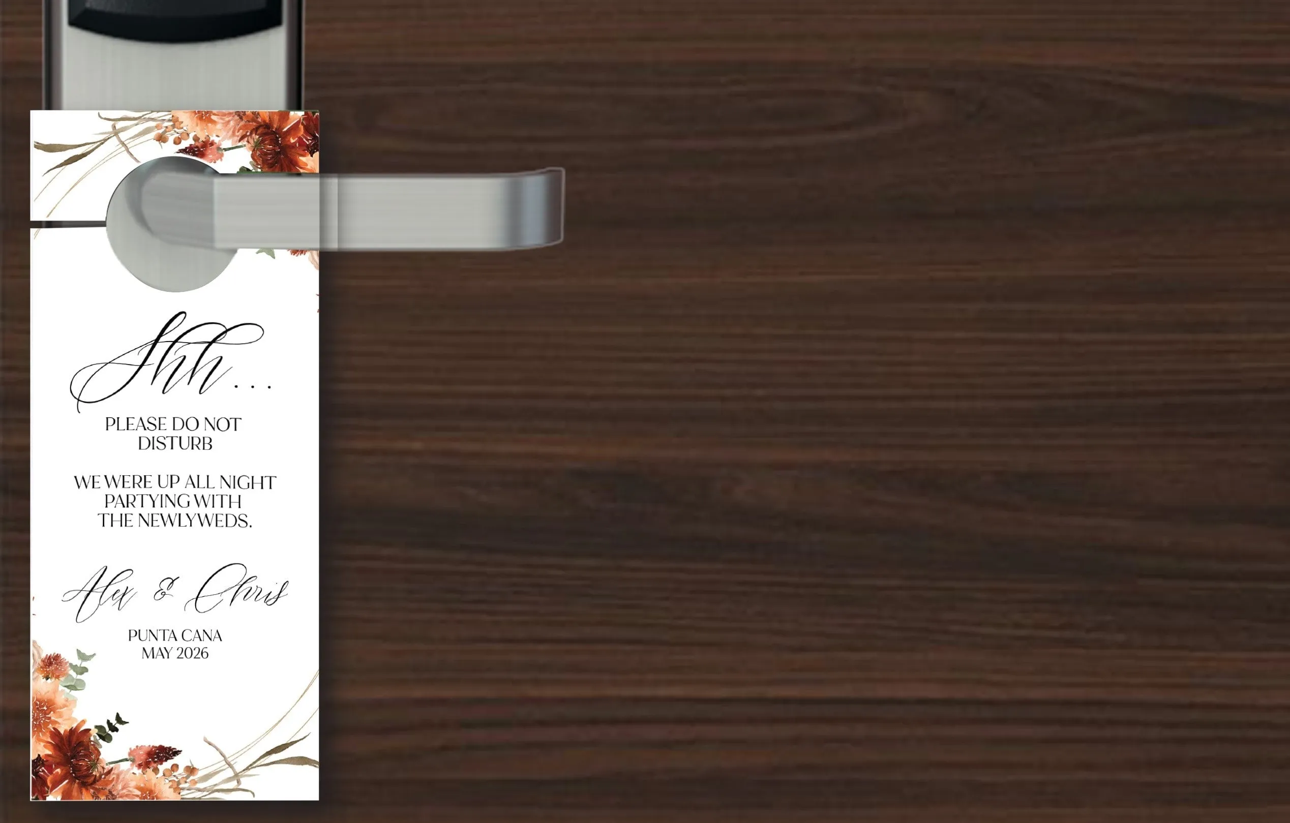 Personalized Destination Wedding Door Hangers - Boho Burnt Orange