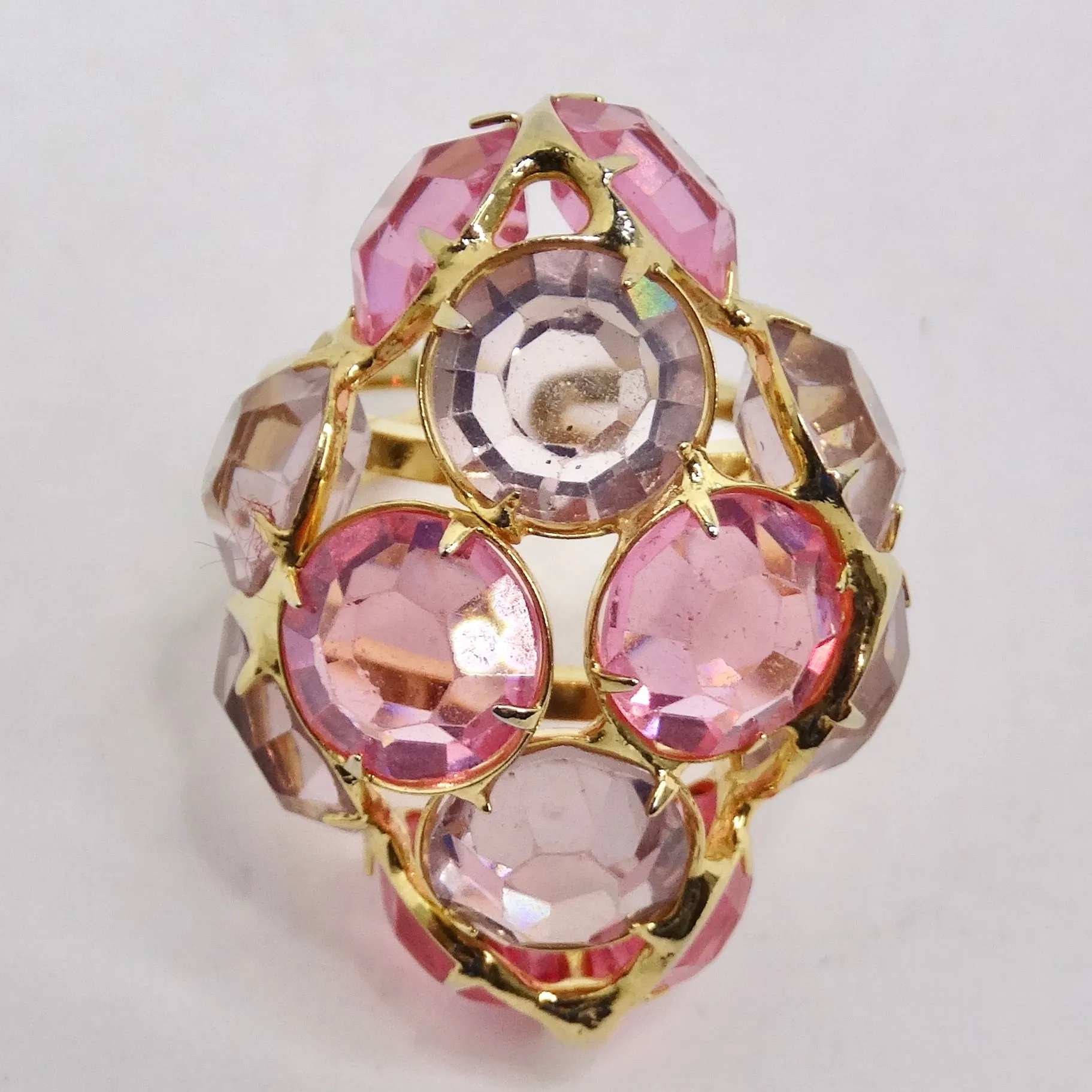 Pink Rhinestone 18K Gold Plated Cocktail Ring