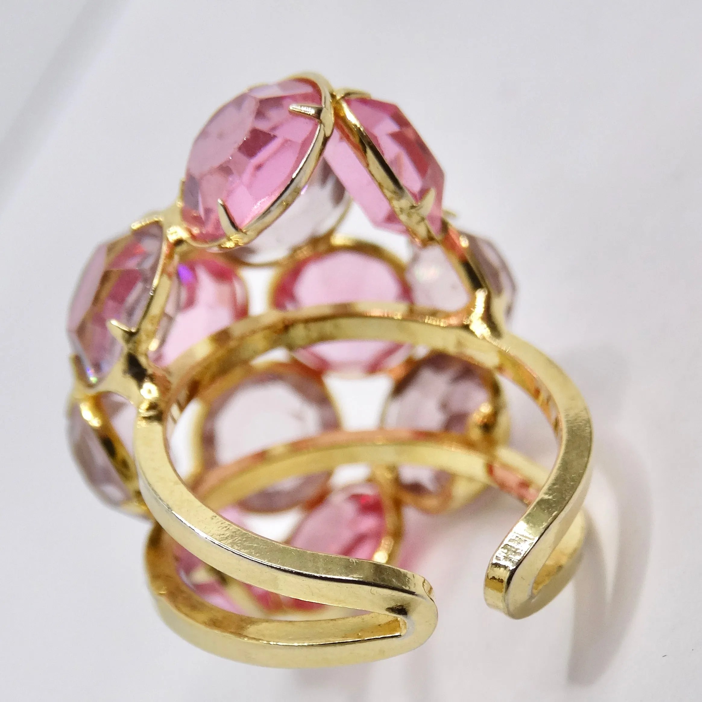 Pink Rhinestone 18K Gold Plated Cocktail Ring