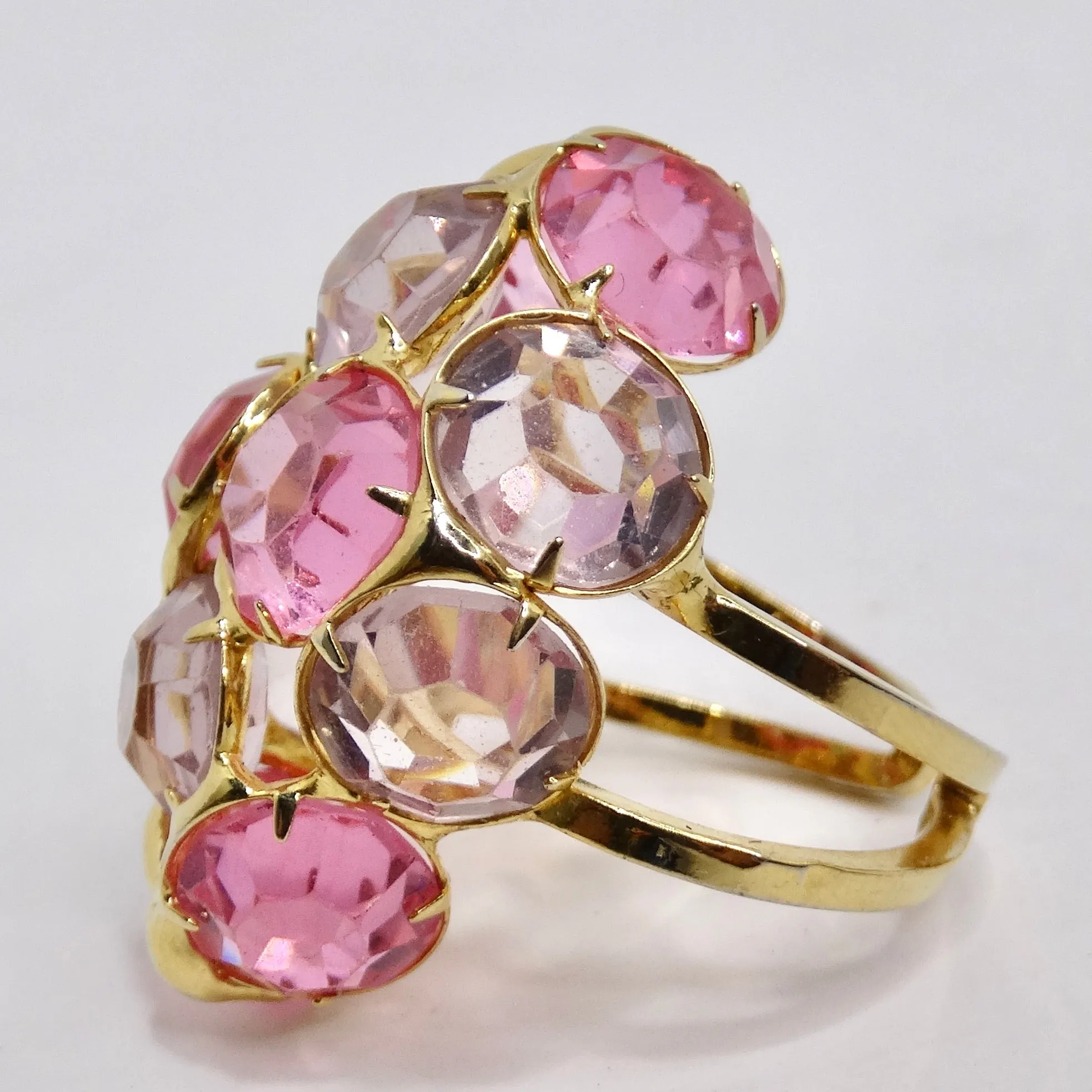 Pink Rhinestone 18K Gold Plated Cocktail Ring