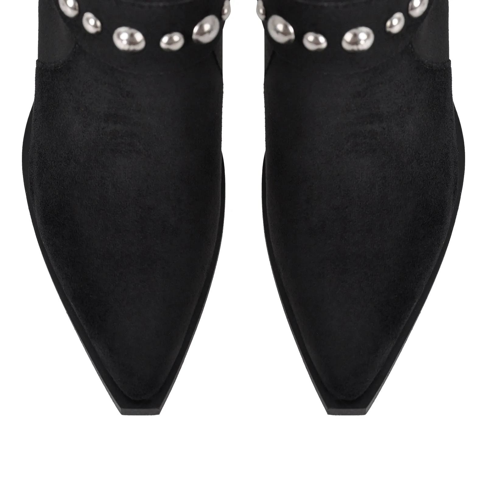 Pointed Toe Rivet Belt Pleated Knee High Boots