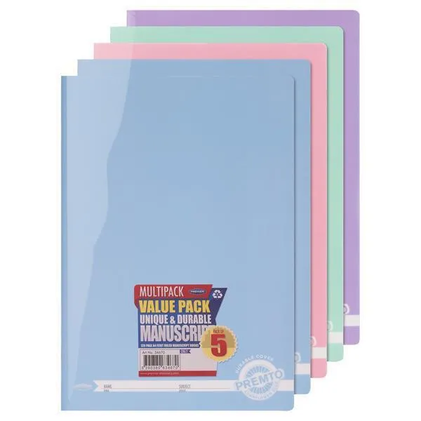 Premto A4 Pack of 5 Durable Cover 120 page Manuscript Book