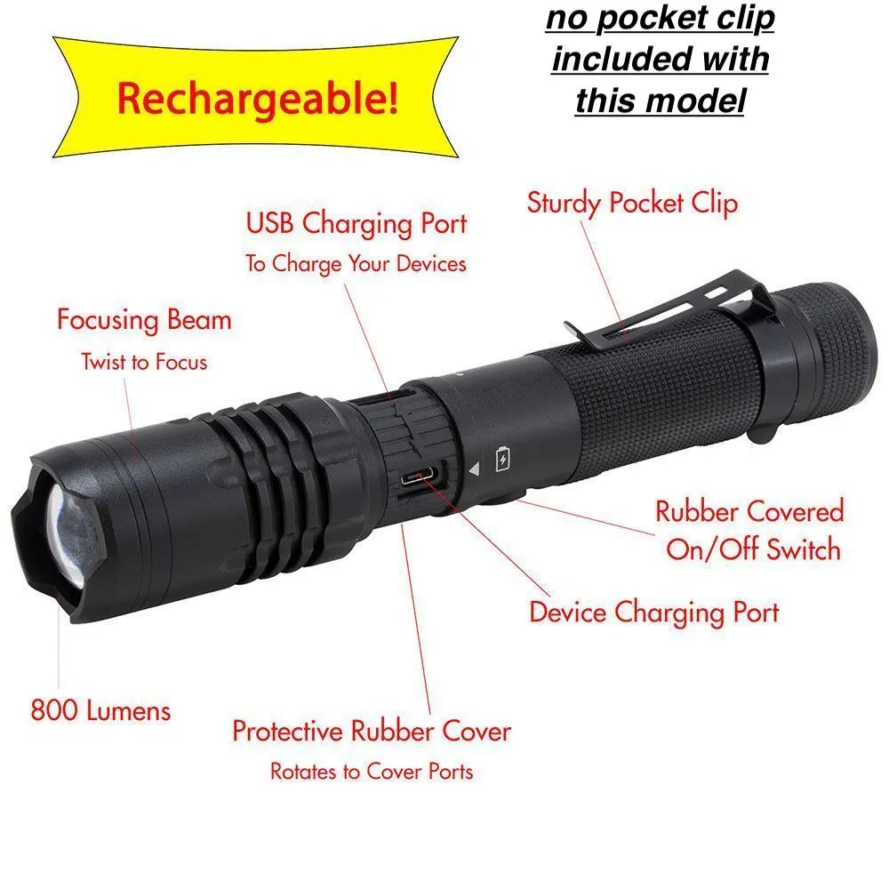 Rechargeable 800 Lumen Flashlight With Internal 2000 mAh Power Bank to Charge your Devices on the go- Super Bright 800 Lumens, 2 Light Modes - High Powered Military Grade!