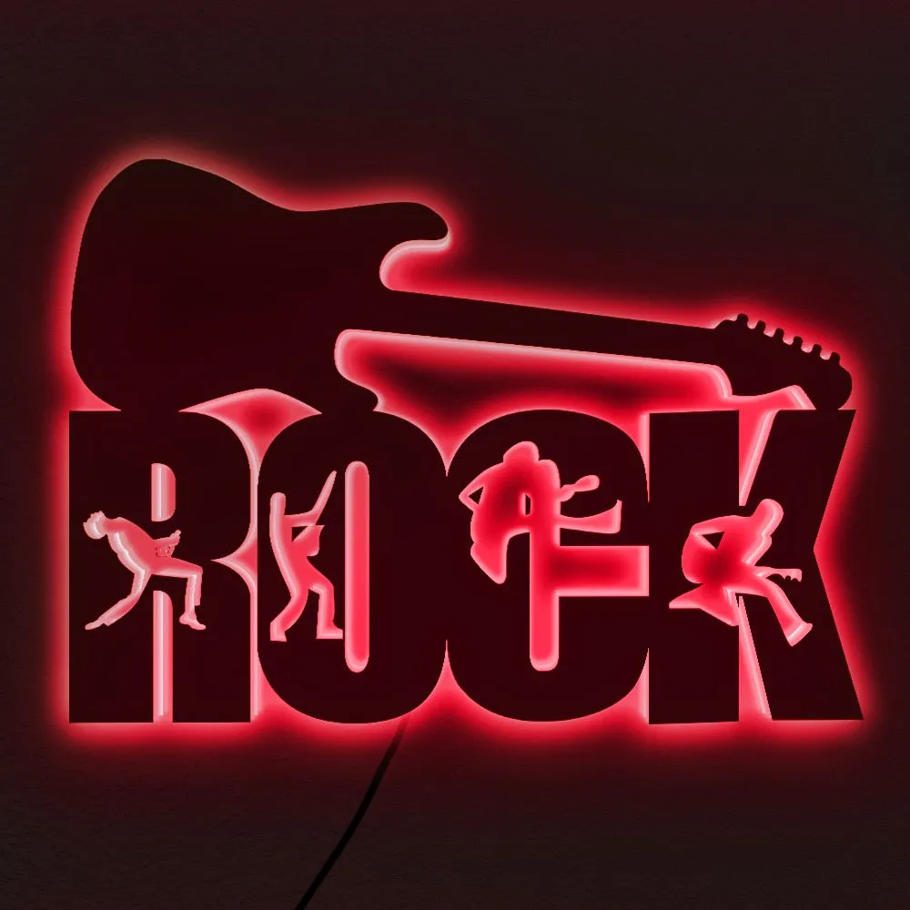 Rock Wall Mirror LED Lighting Sign Night Light Lamp Music Decor