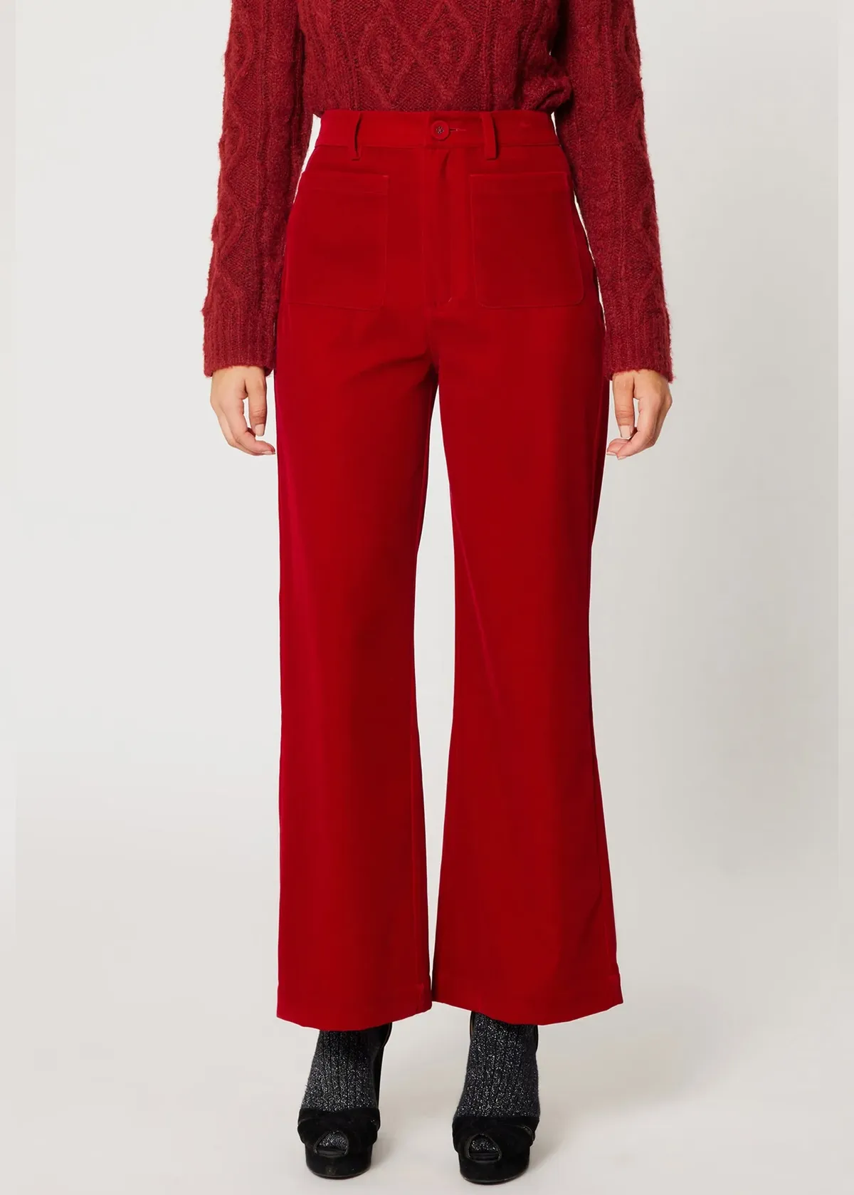 Ruby Red Velvet Sailor Pant <br> <i> ankle length </i>