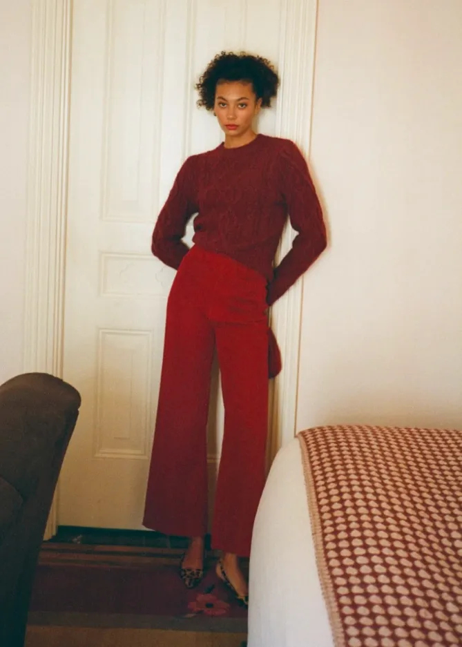 Ruby Red Velvet Sailor Pant <br> <i> ankle length </i>