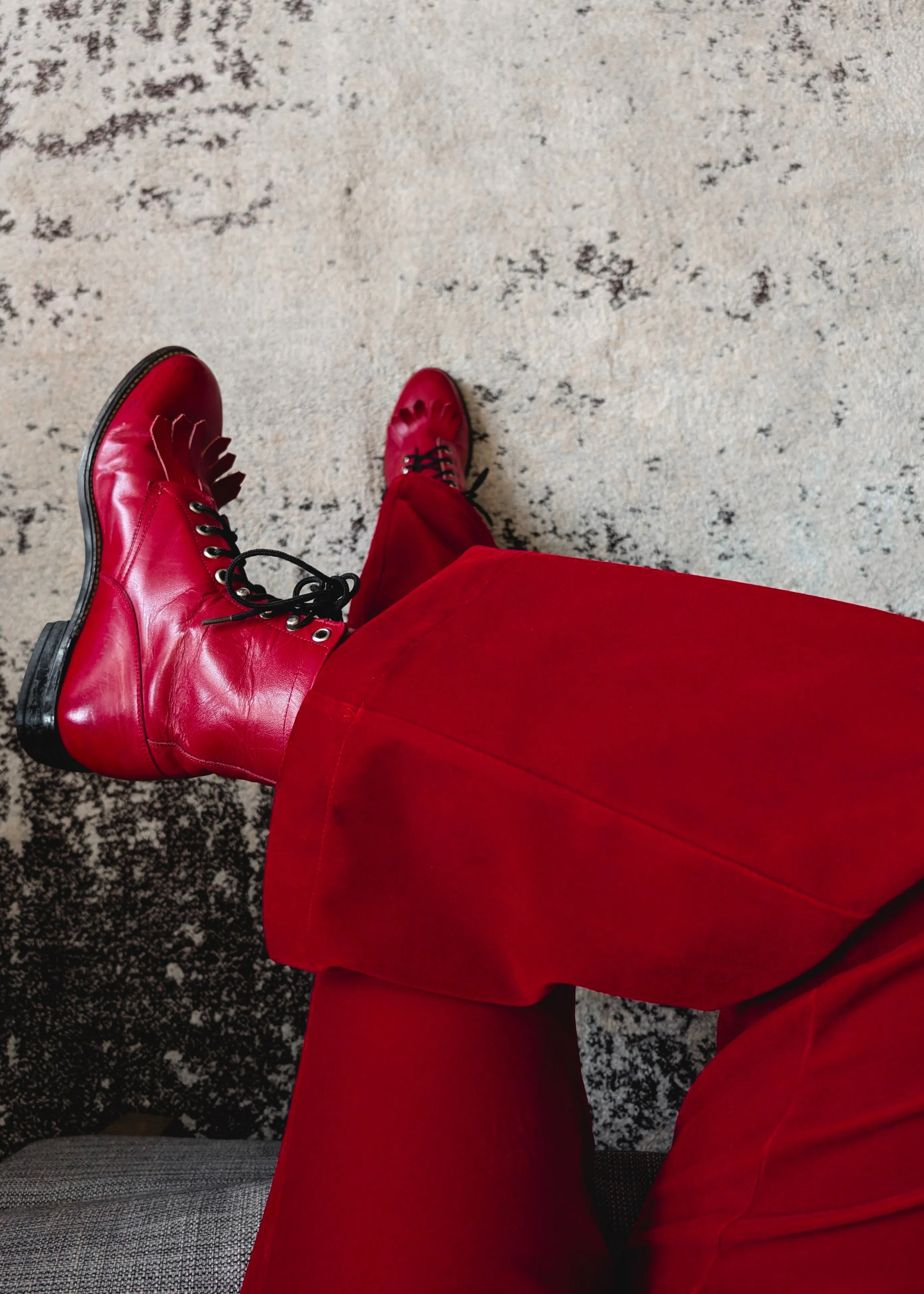 Ruby Red Velvet Sailor Pant <br> <i> ankle length </i>