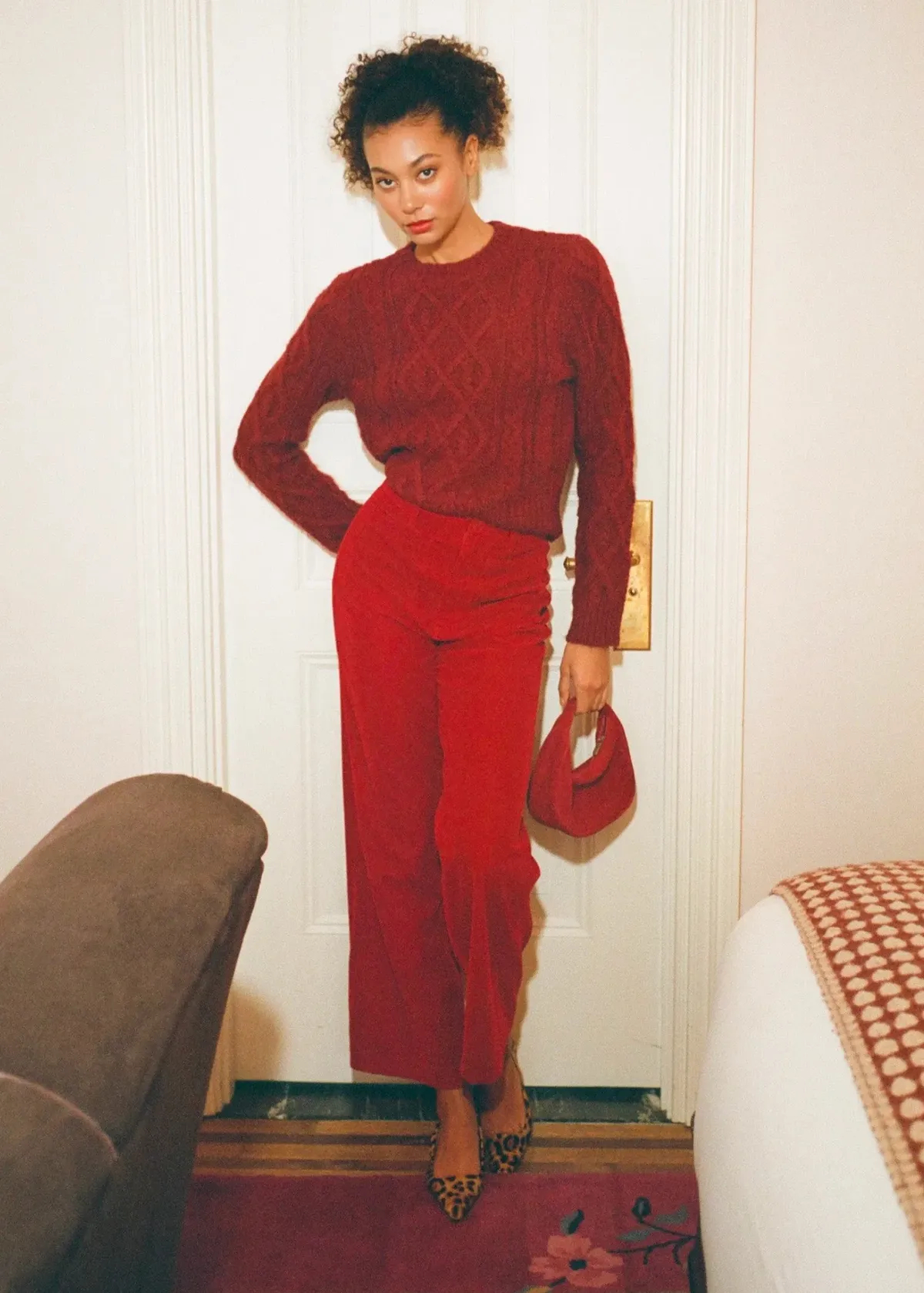 Ruby Red Velvet Sailor Pant <br> <i> ankle length </i>