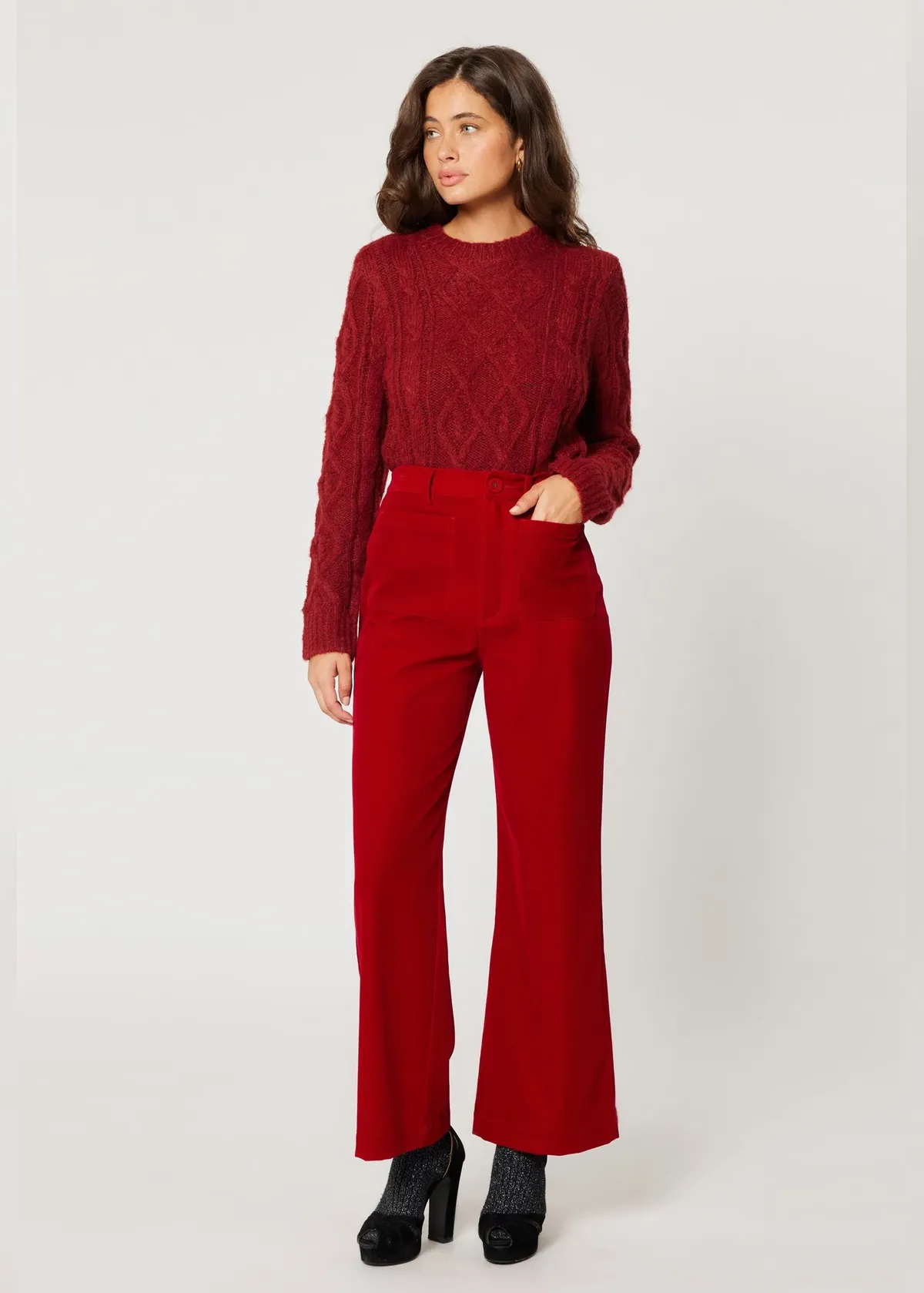 Ruby Red Velvet Sailor Pant <br> <i> ankle length </i>